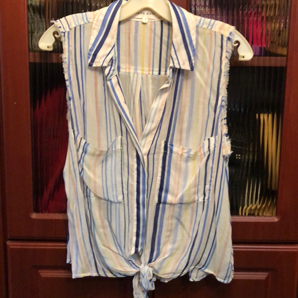 Bella Dahl striped tie front fringed sleeveless!